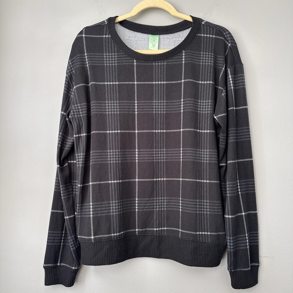 Honeydew Sweater Women Large Black Plaid Crew Neck Pullover Soft Cozy Lounge